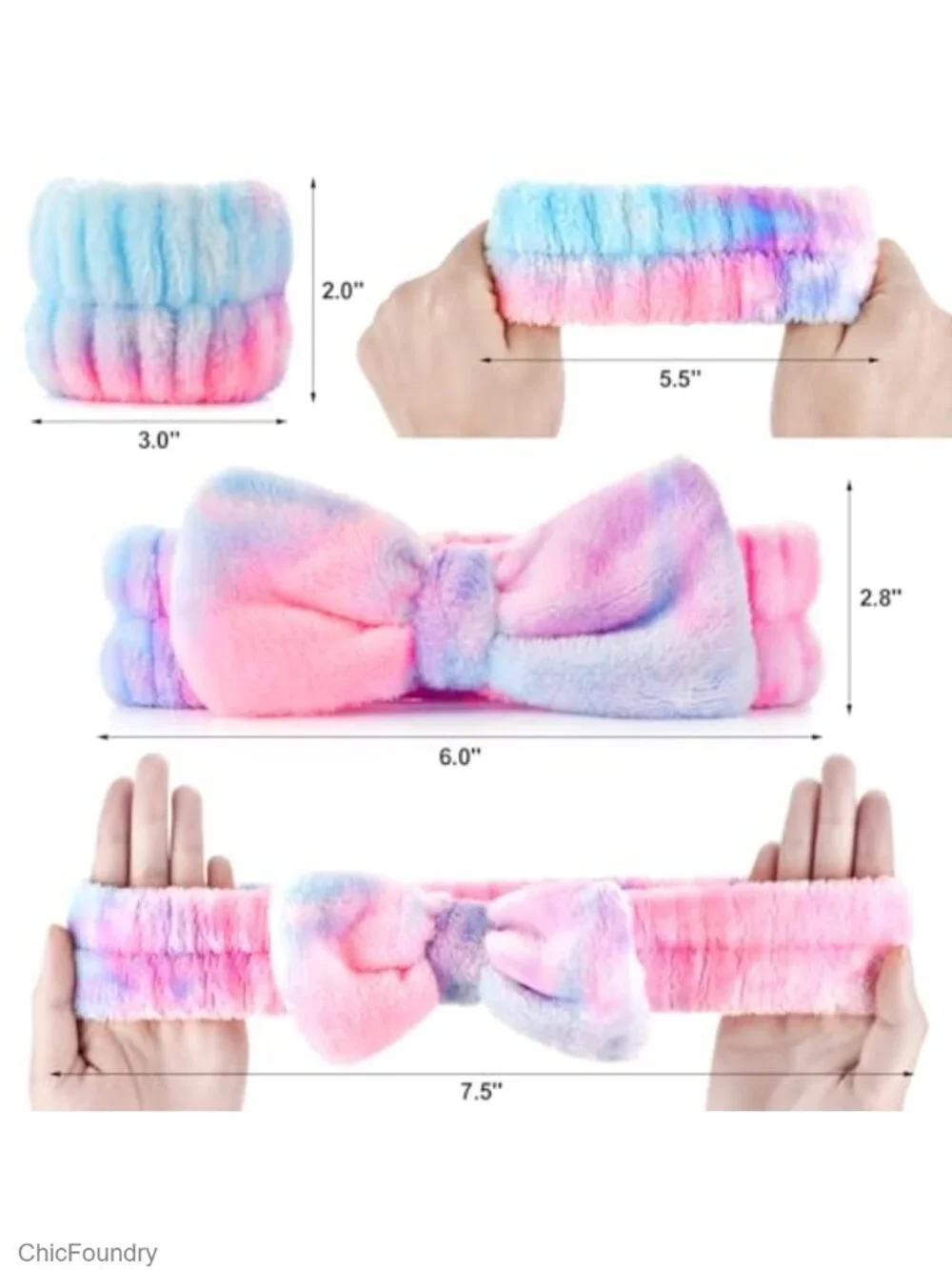 Spa Headband & Wristband Set for Face Washing, Makeup, Skincare - 6 Piece